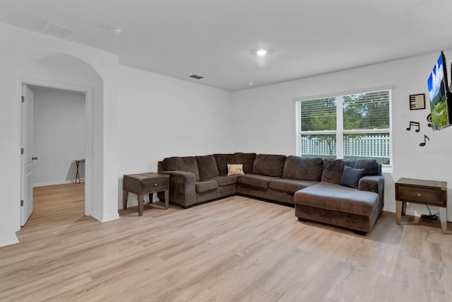 living room featuring light wood-type flooring