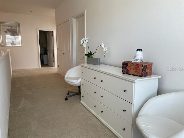 interior space featuring light colored carpet