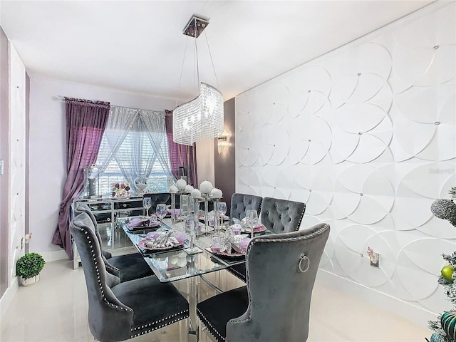 dining area featuring a chandelier