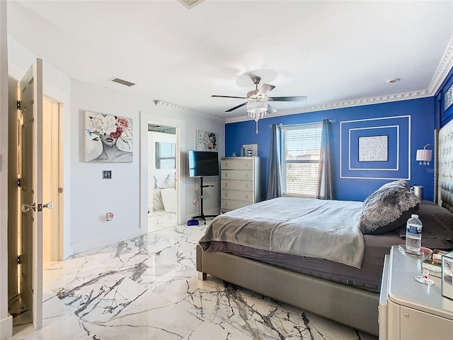 bedroom featuring ceiling fan and ensuite bathroom