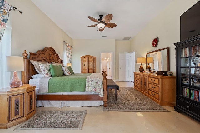 bedroom featuring ceiling fan and visible vents