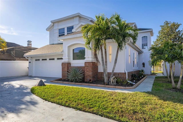 view of front facade with a front yard and a garage