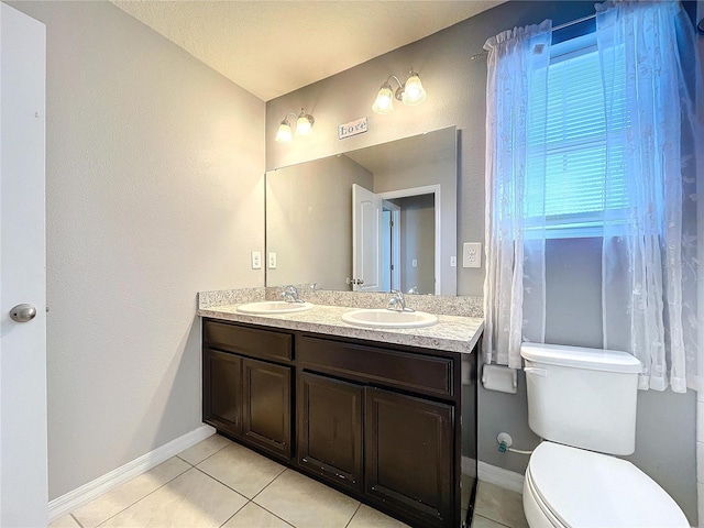 bathroom with tile patterned flooring, vanity, and toilet