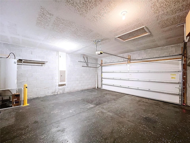 garage with electric panel and a garage door opener