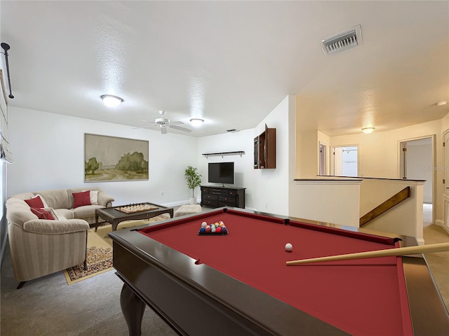 rec room with ceiling fan, a textured ceiling, and billiards