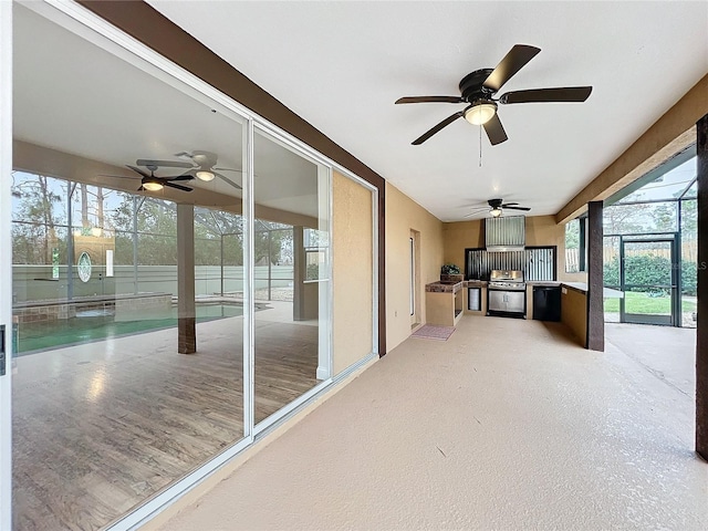 unfurnished sunroom with a swimming pool