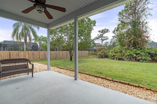 view of patio / terrace featuring ceiling fan