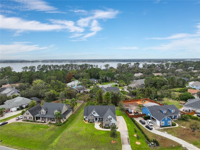 aerial view with a water view