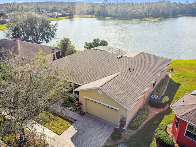 aerial view with a water view