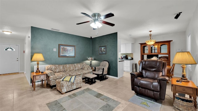 living room featuring ceiling fan