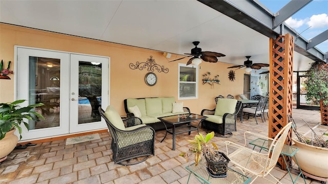 view of patio / terrace featuring an outdoor hangout area and french doors