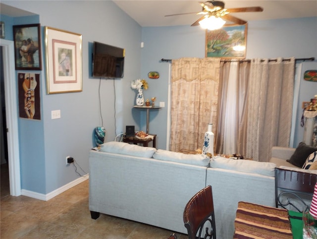 living room with ceiling fan