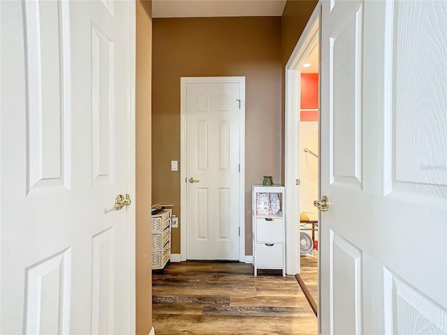 hall featuring dark wood-type flooring