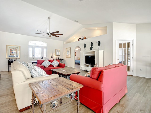 1281 N Timucuan Trl, Inverness, FL 34453 - living room with light hardwood / wood-style floors, vaulted ceiling, and ceiling fan