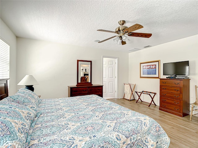 1281 N Timucuan Trl, Inverness, FL 34453 - bedroom with a textured ceiling, light hardwood / wood-style floors, and ceiling fan