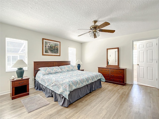 1281 N Timucuan Trl, Inverness, FL 34453 - bedroom featuring multiple windows, a textured ceiling, light hardwood / wood-style floors, and ceiling fan
