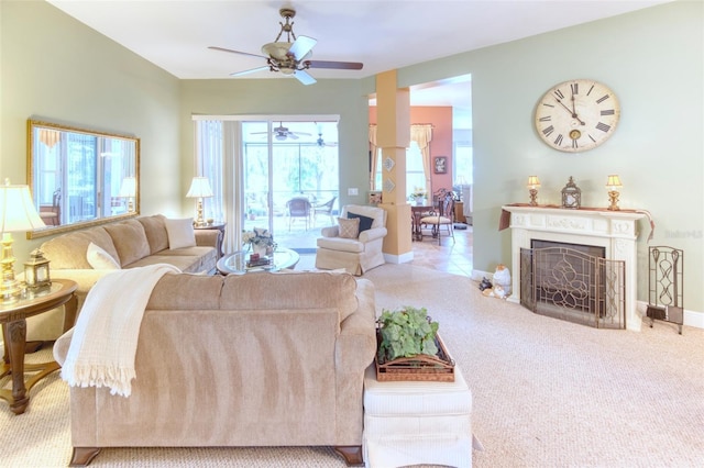 living room with ceiling fan