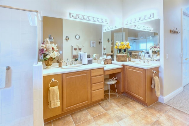 bathroom with vanity and walk in shower