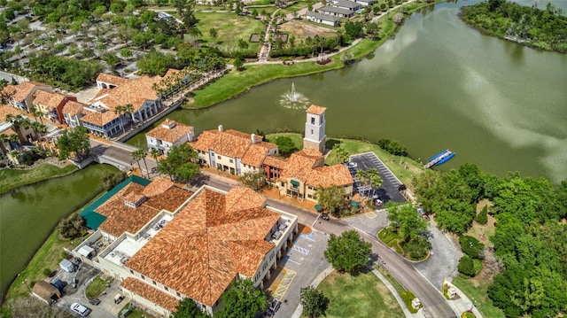 drone / aerial view featuring a water view