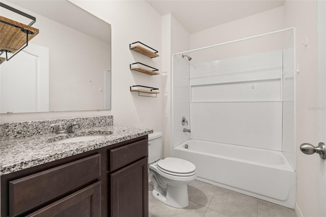 full bathroom with tile patterned floors, vanity, toilet, and tub / shower combination