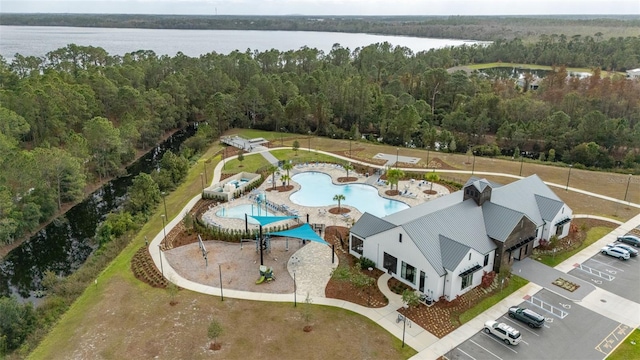 aerial view with a water view