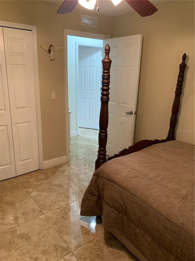 bedroom with a closet and ceiling fan