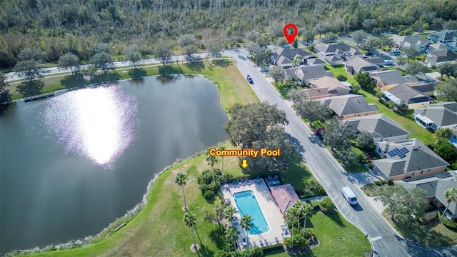 aerial view featuring a water view