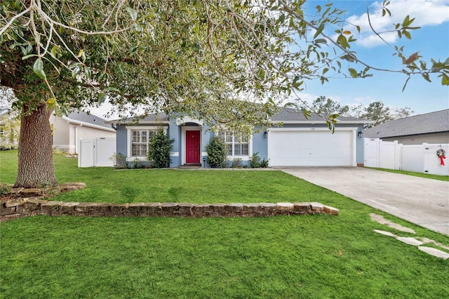 view of front of property with a garage and a front yard