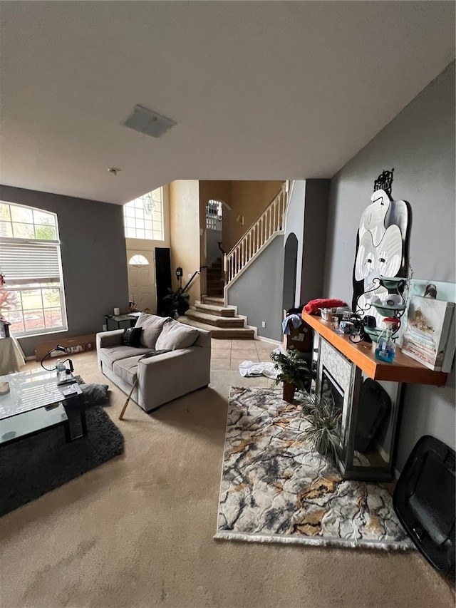 living room with carpet floors