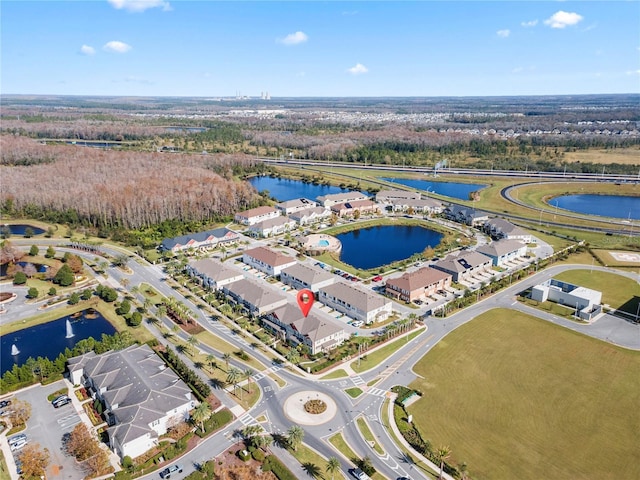 aerial view featuring a water view