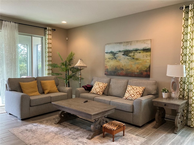 living room with light wood-type flooring