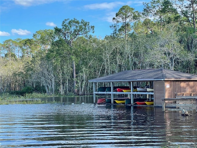 view of dock with a water view