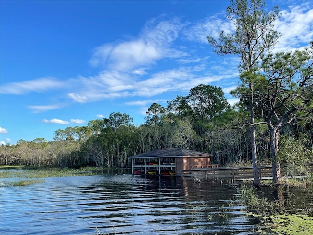 view of dock featuring a water view