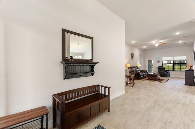 hall featuring light hardwood / wood-style flooring