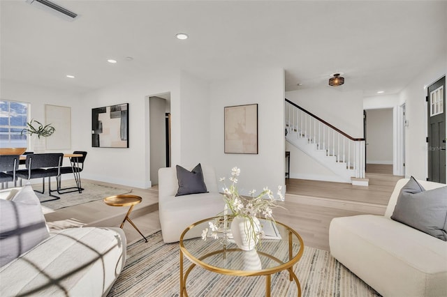 living room with light wood-type flooring