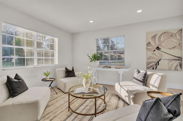 living room with light hardwood / wood-style floors