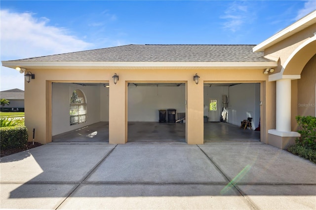 view of patio with a garage