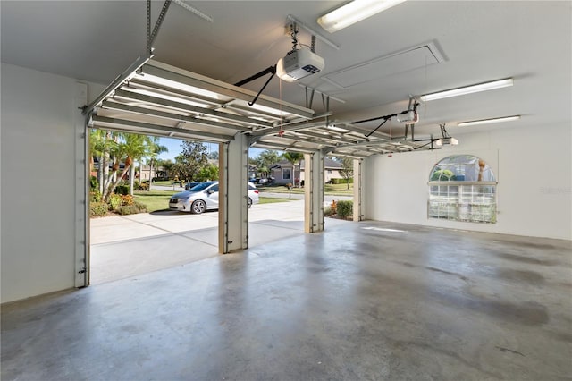 garage with a garage door opener