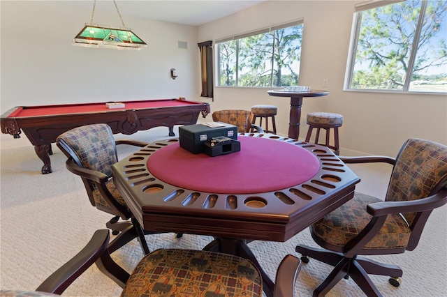 recreation room featuring carpet flooring and pool table