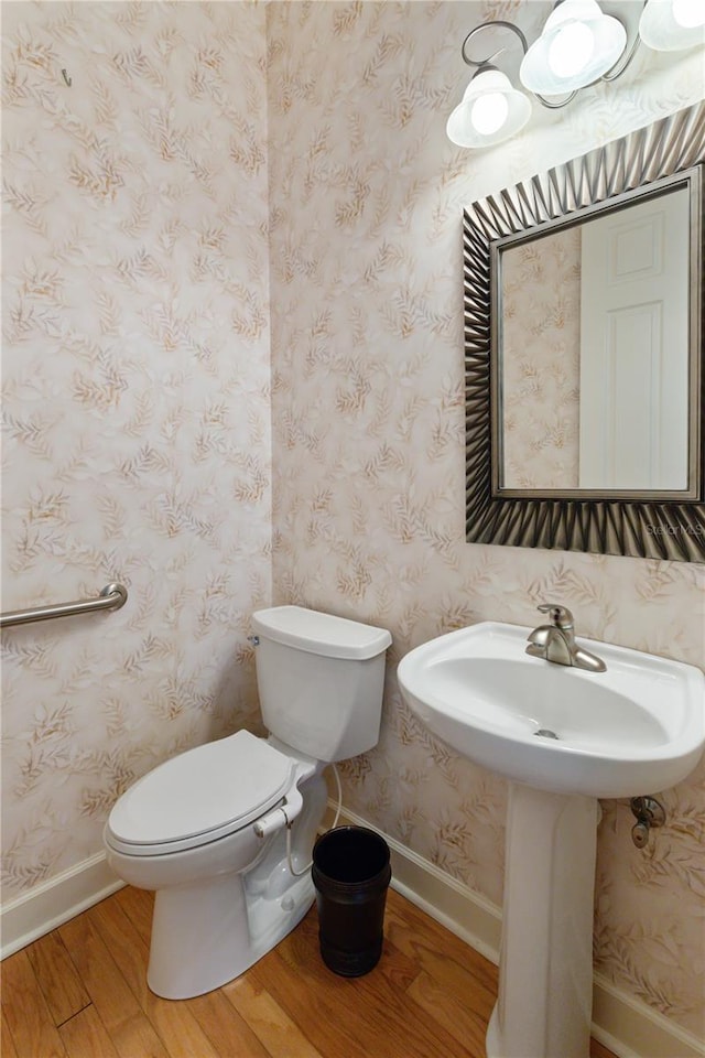 bathroom featuring hardwood / wood-style flooring and toilet