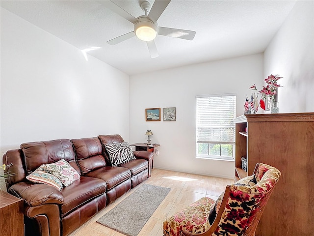 living room featuring ceiling fan