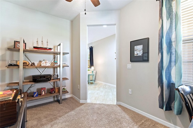 interior space featuring light colored carpet