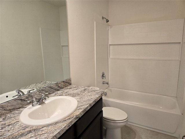 full bathroom featuring vanity, shower / bathtub combination, and toilet