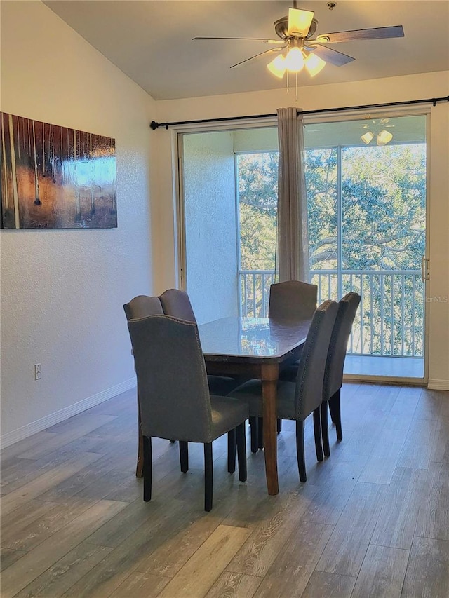 dining room featuring ceiling fan and hardwood / wood-style floors