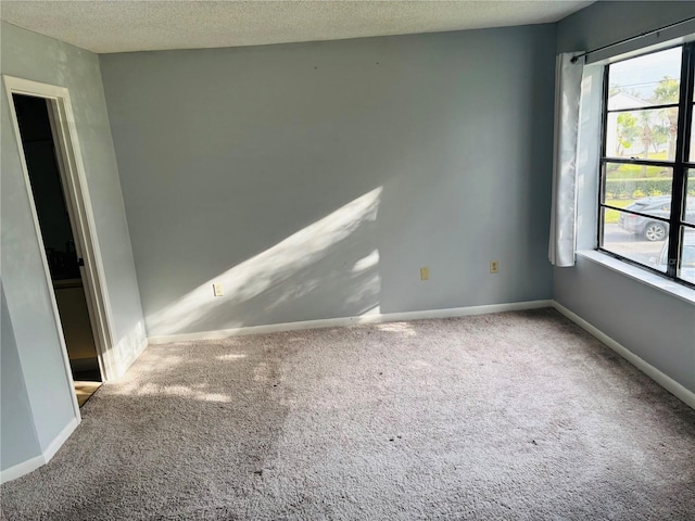 carpeted empty room with a textured ceiling