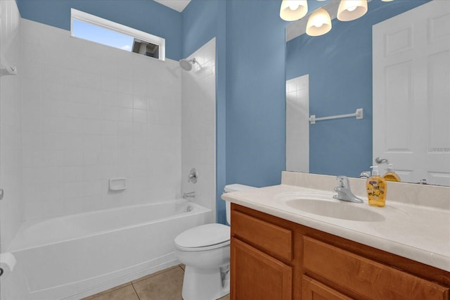 full bathroom featuring tile patterned flooring, vanity, shower / bathtub combination, and toilet