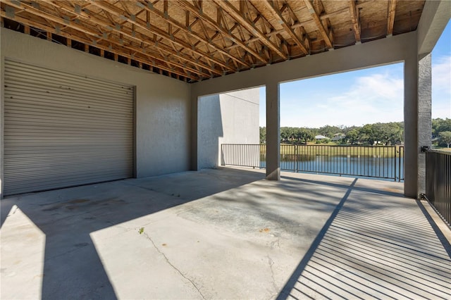 view of patio / terrace featuring a water view