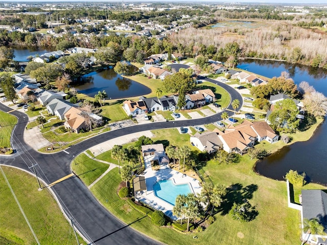 bird's eye view featuring a water view