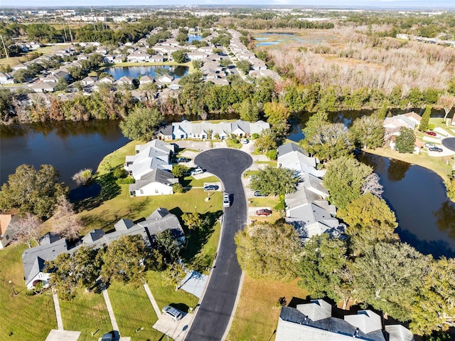 bird's eye view featuring a water view