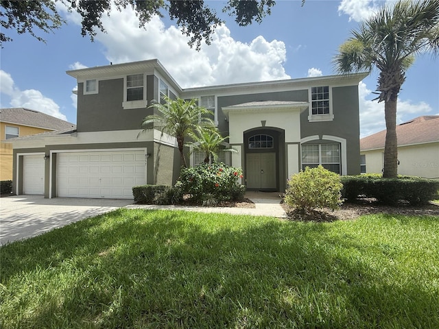 8557 La Isla Dr, Kissimmee, FL 34747 - view of front of house featuring stucco siding, a front yard, concrete driveway, and an attached garage